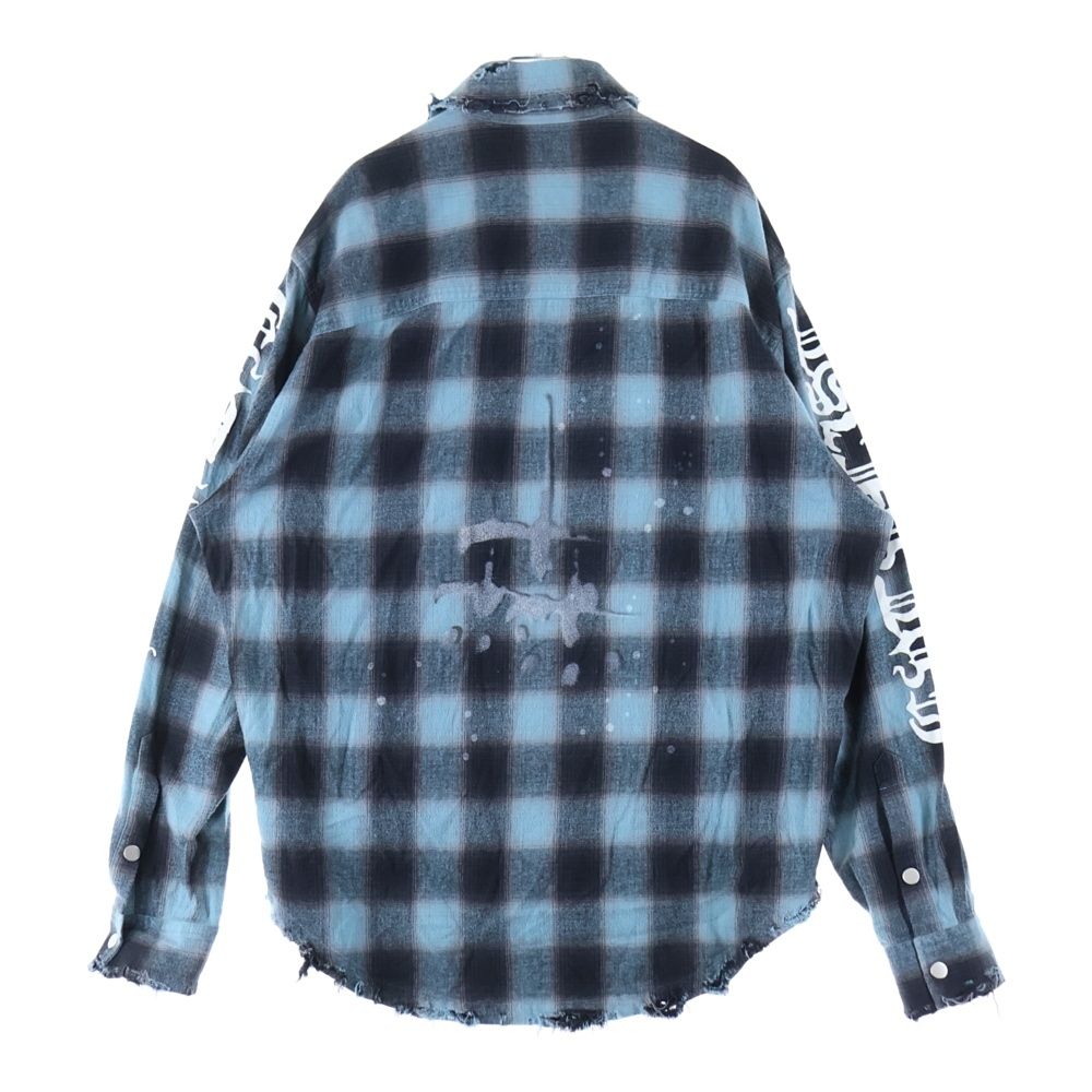 cvtvlist カタリスト ダメージ加工 スカル オンブレチェック 長袖シャツ ブルー|ブラック 2401100201