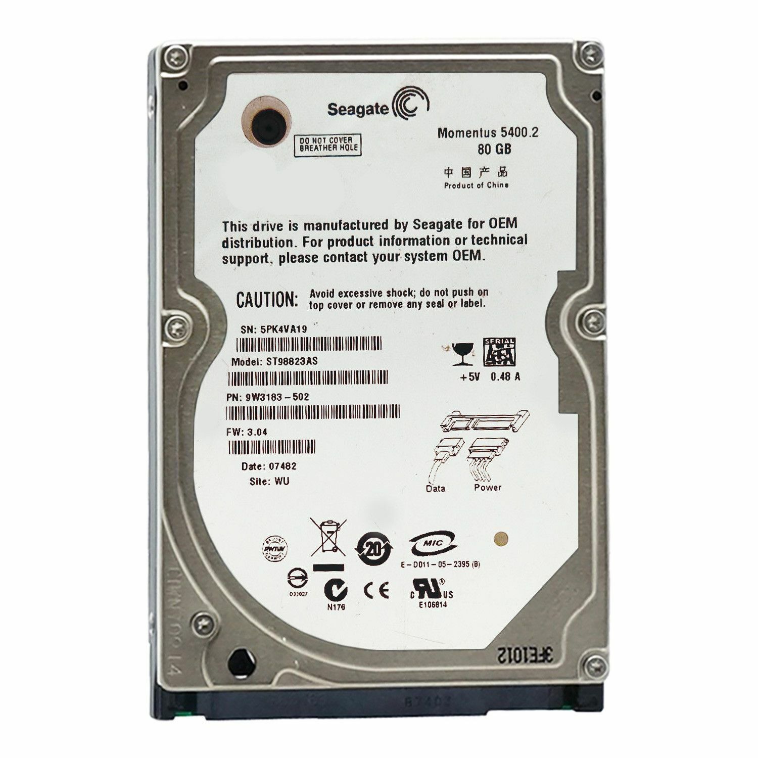 ハードドライブ SEAGATE ST98823AS 80GB 5400RPM 8MB SATA 2.5