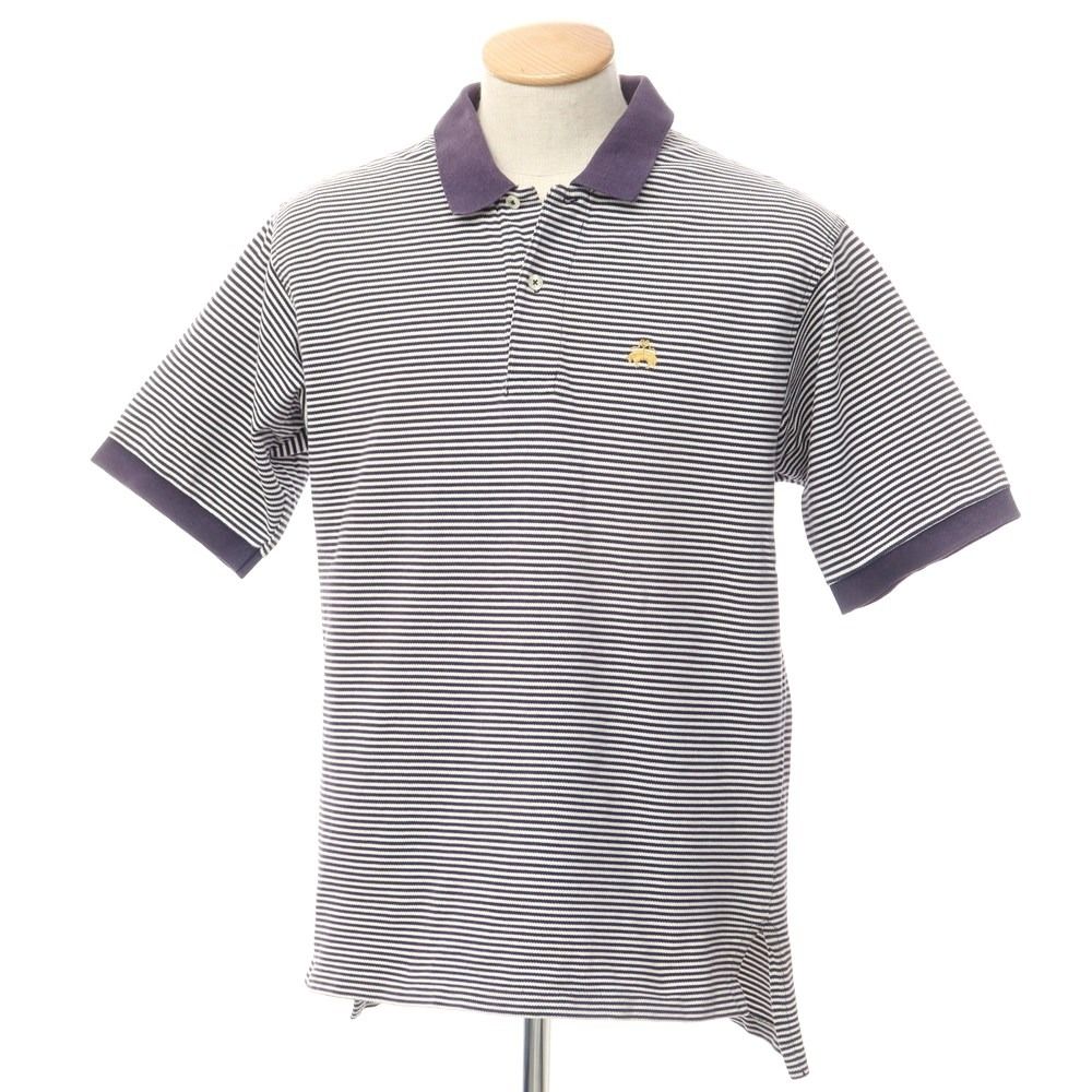 【中古】ブルックスブラザーズ Brooks Brothers コットン ボーダー 半袖ポロシャツ ホワイトxネイビー【サイズS】【メンズ】
