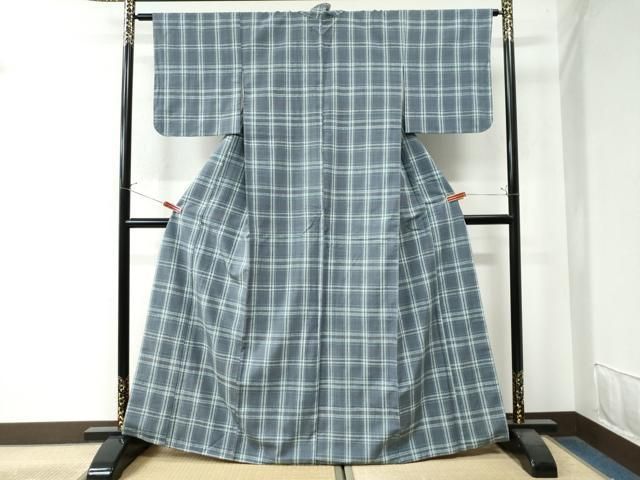 平和屋着物 上質な紬 格子柄 正絹 CAAW8314yc