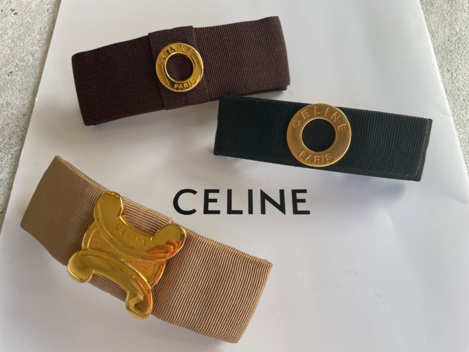 CELINE サークルロゴ バレッタ ブラウン セリーヌ celine vintage 