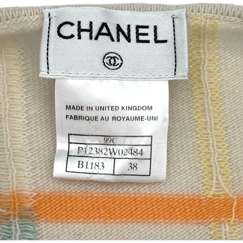 シャネル CHANEL チェック柄ニットカーディガン P 12382 アイボリー カシミア レディース カーディガン