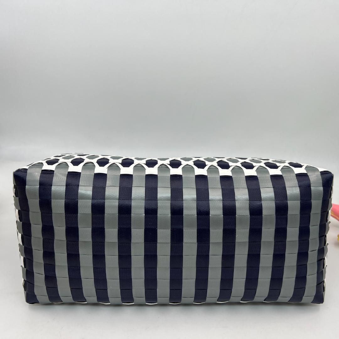 プラかごバッグ プラカゴ PPバンド 深緑 白 ホワイト グリーン プラかご V78 ハンドメイド PPバンド ハンドメイド プラカゴバッグ Sサイズ グリーンx白 ベトナムカゴ PPバンド