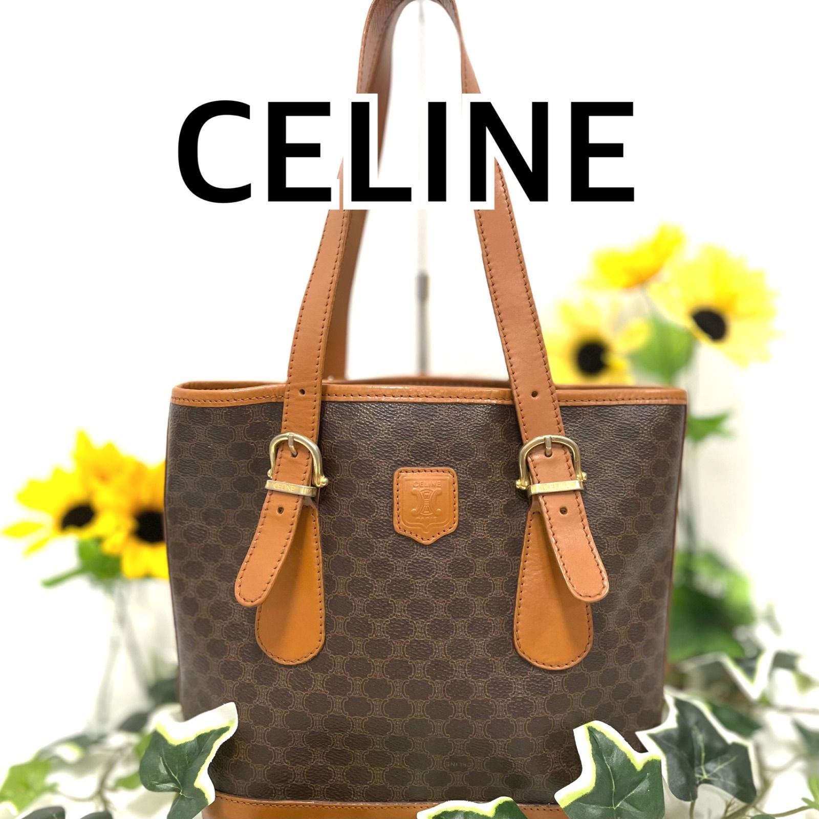 CELINE セリーヌ マカダム柄 レザー バケツバッグ トートバッグ ショルダーバッグ ブラウン - メルカリ