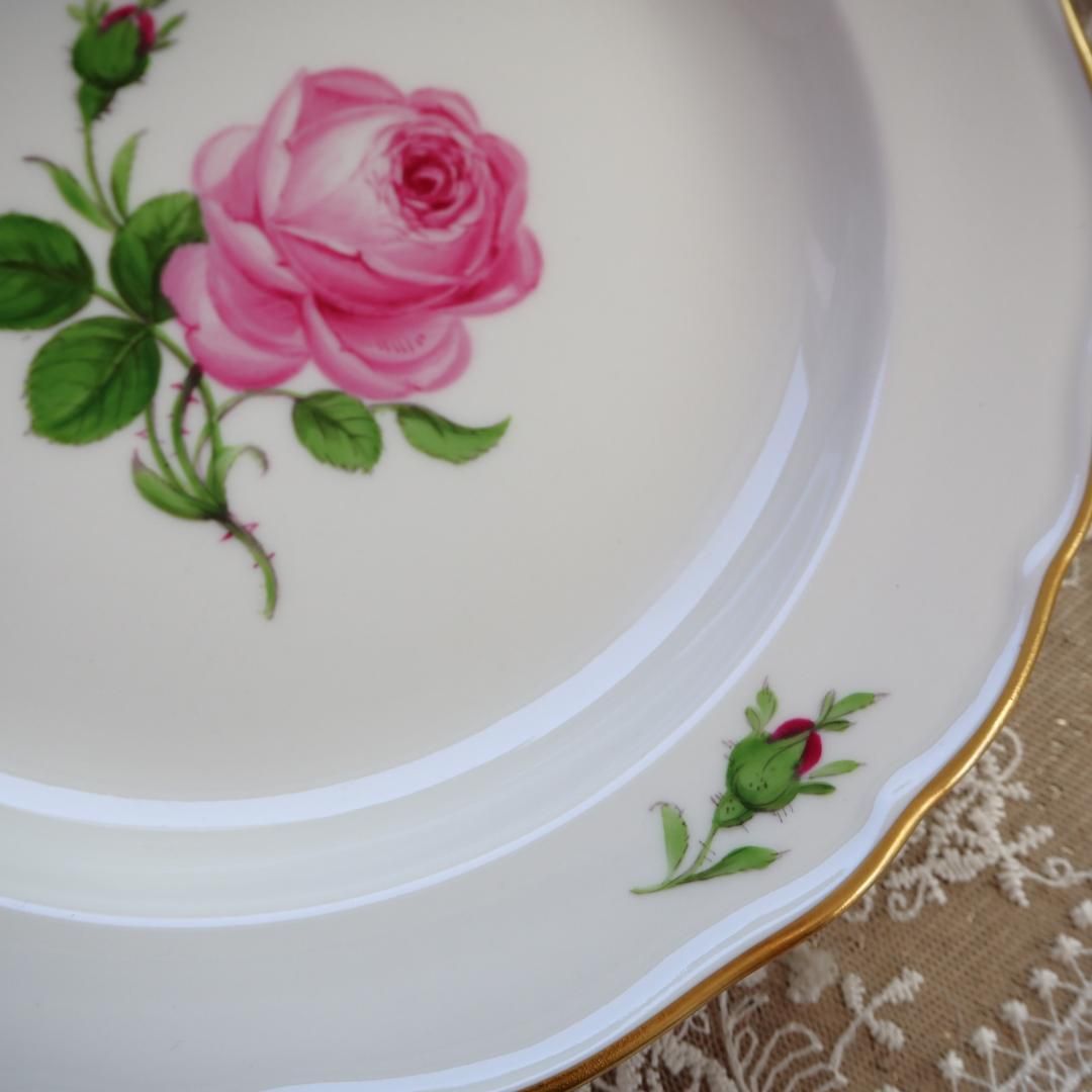 LAST美品 Meissen マイセン ピンクローズ 21.5cm プレート 薔薇 F7