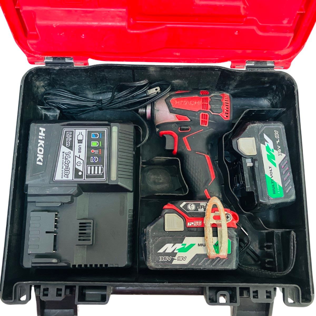 ЗЗHITACHI 日立 36v インパクトドライバ バッテリーx2 充電器 ケース  