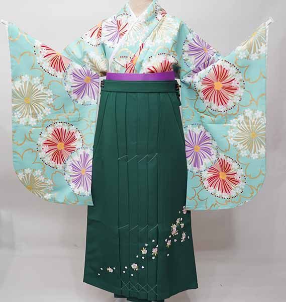 二尺袖 着物 袴フルセット From KYOTO ショート丈 緑色 袴変更可能（二 