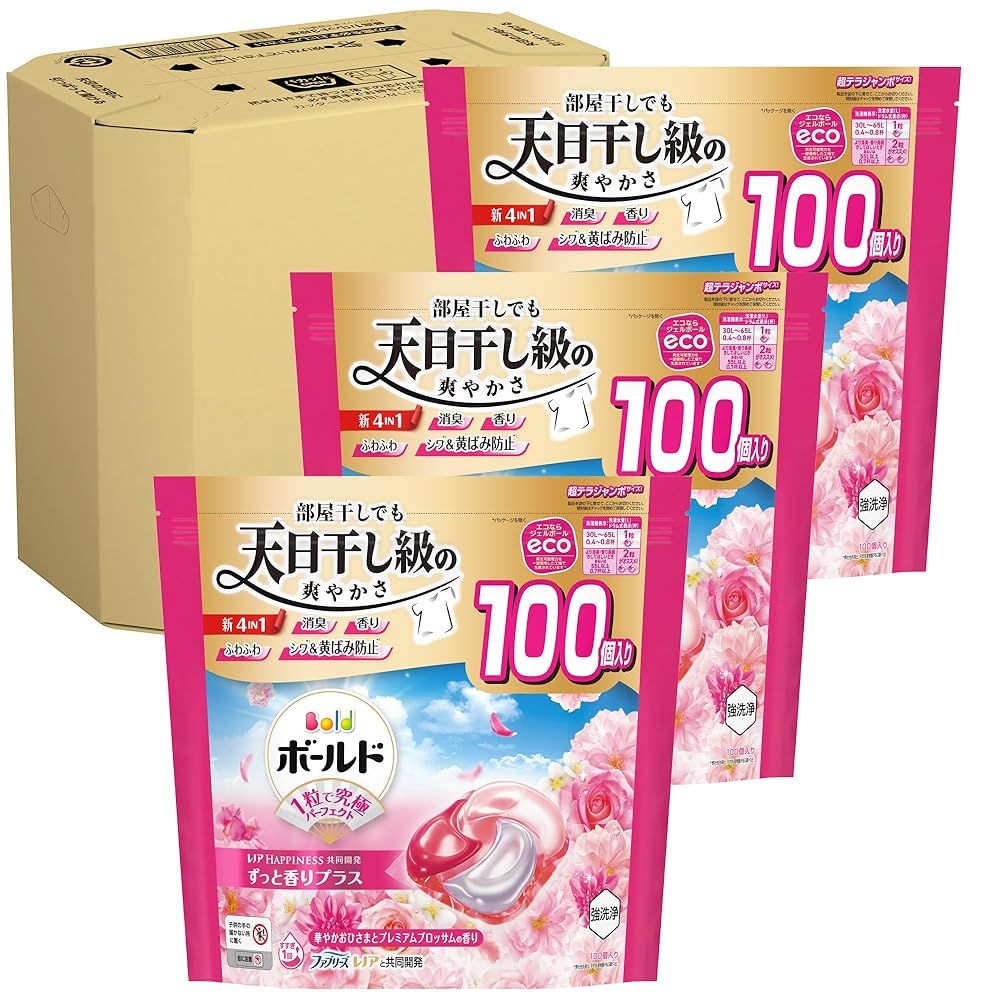 ボールド 洗濯洗剤 ジェルボール 4in1 華やかおひさまとプレミアムブロッサムの香り 詰め替え 100個ｘ3袋 大容量 ケース品