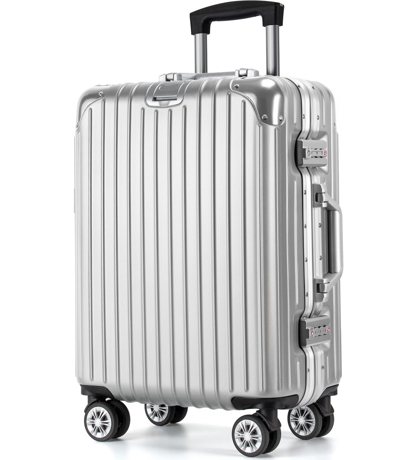 キャリーバッグ アルミフレーム 大型 キャリーケース 静音 ダブルキャスター 耐衝撃 スーツケース 360度回転 TSAダイヤルロック 旅行 VARNIC 出張 S シルバー