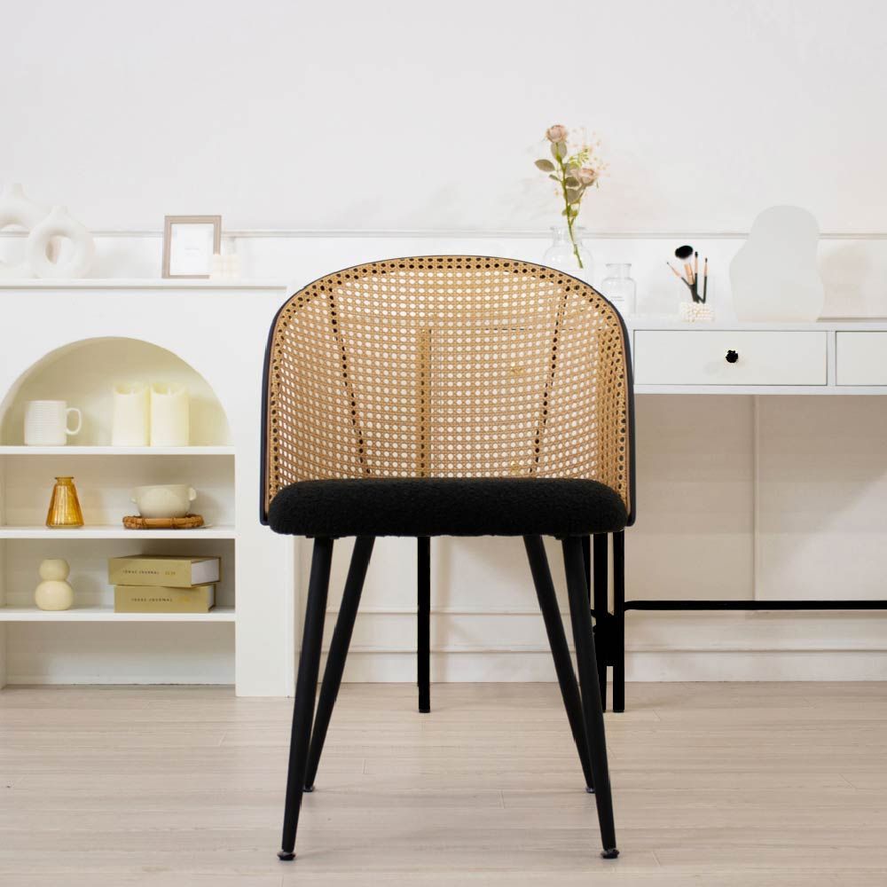 ダイニングチェア② 黒 ブラック カンチレバー 籠 ラタン