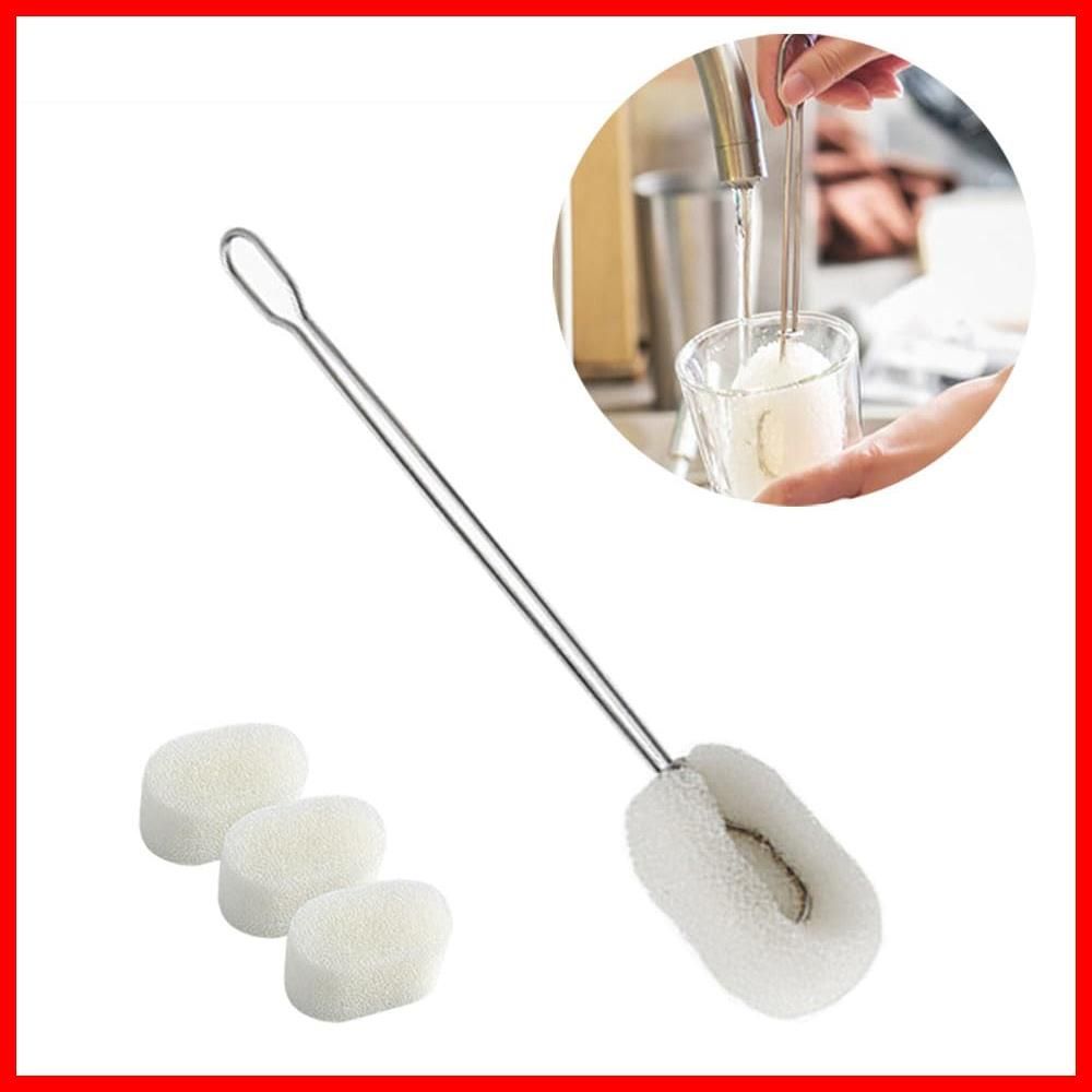 新着商品 食器洗い ブラシ 長い 水筒洗うスポンジ 柄付きスポンジ 柄付き コップ洗いブラシ ステンレス鋼 ボトルブラシ1枚＋交換用スポンジ3枚 スポンジ Bombinate