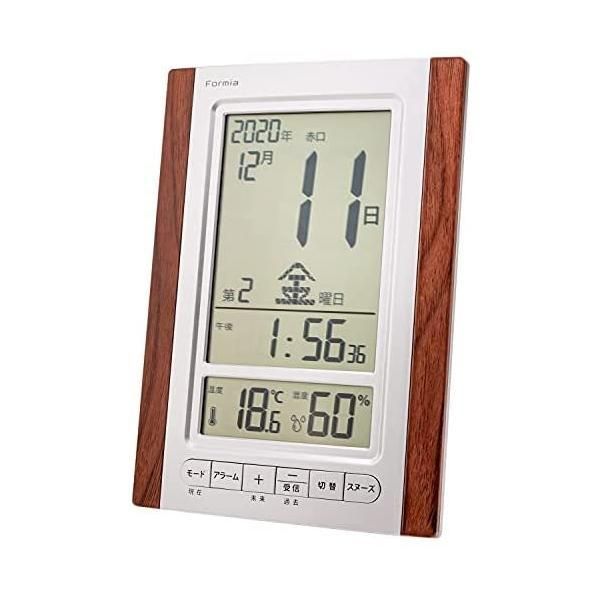 フォルミア(Formia) 置き時計 日めくりカレンダー 電波時計 表示切替機能付き 六曜 温度 湿度 表示 置き掛け兼用 木目調 ブラウン