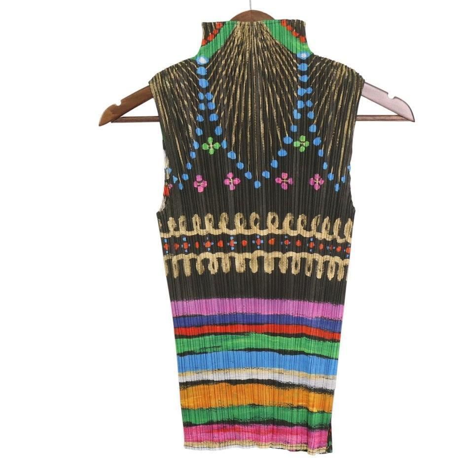 PLEATS PLEASE プリーツプリーズ イッセイミヤケ ハイネック トップス カットソー シャツ 3 L相当 マルチカラー 総柄 レディース