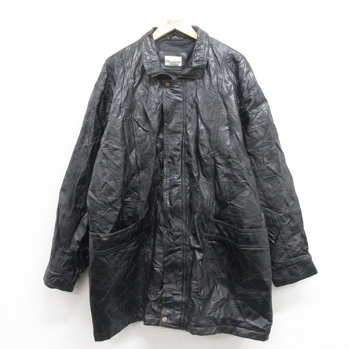 XL/古着 長袖 レザー コート メンズ パッチワーク 大きいサイズ ロング 
