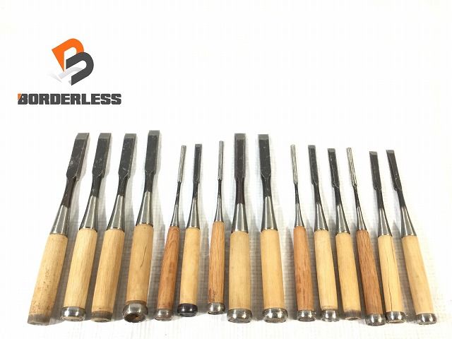 比較的 セット 叩き鑿 15本 是繁 他 在銘 追入鑿 ノミ のみ 左官道具 宮大工 品 108364