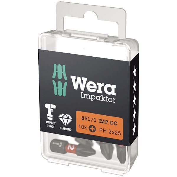 WERA ヴェラ 10個入 差込6.35mm ダイヤモンドコーティング プラスドライバービット 刃先サイズ 2 全長25mm 057616 工具 ツール