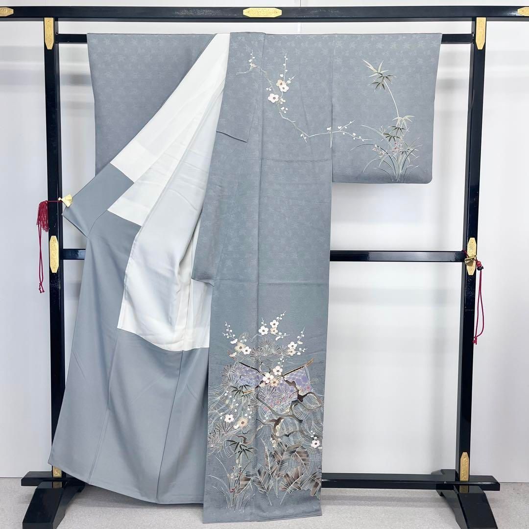 SK-017 訪問着 広衿 袷 トールサイズ 金駒刺繍 松 梅 竹籠 桔梗 紗綾