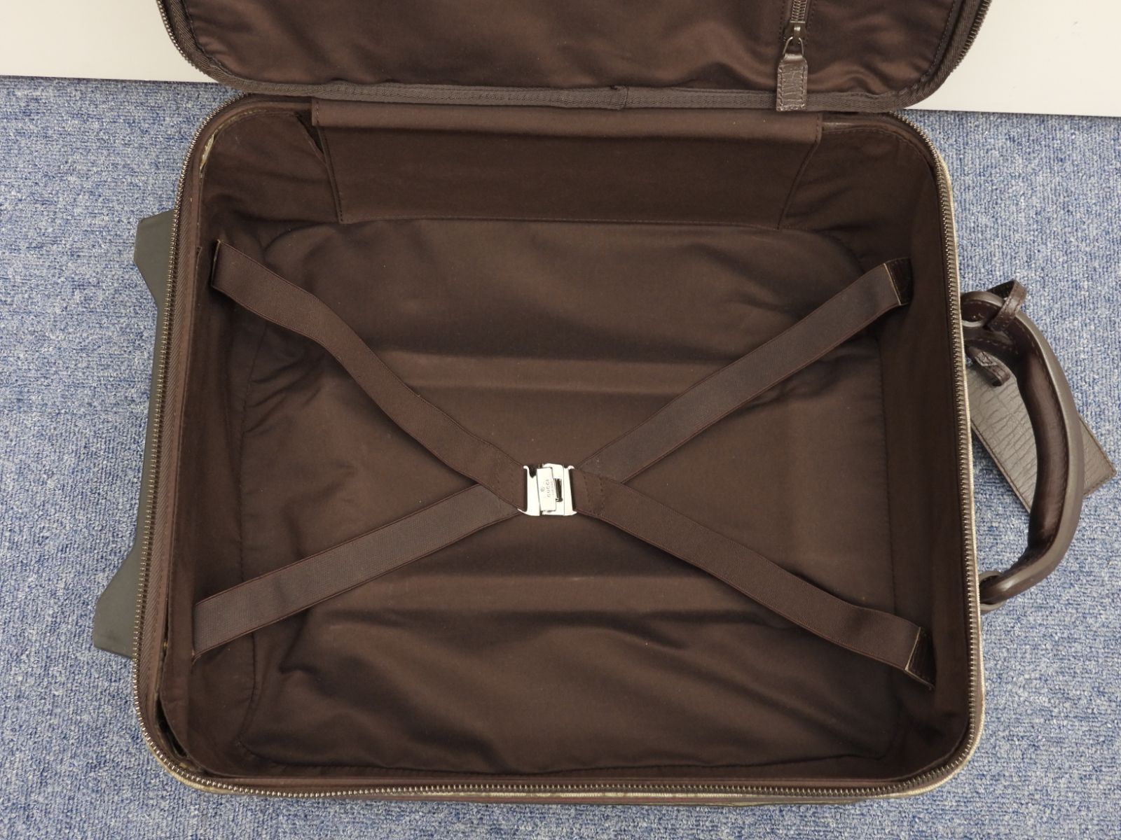 季節 グッチ キャリーバッグ GGウェブ グレー茶革 旅行用トロリーバッグ 1