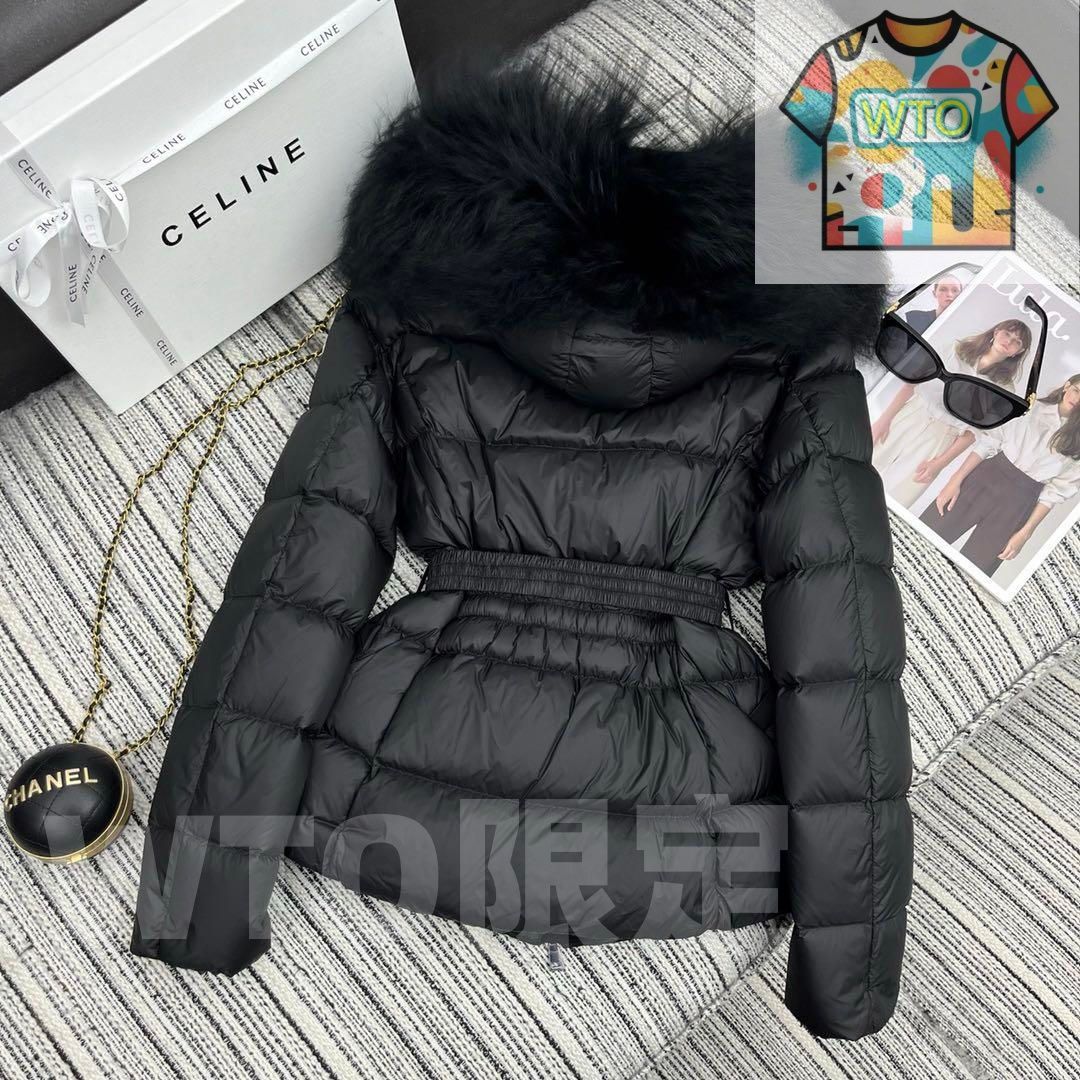 MONCLERモンクレール 黒 ダウンジャケット フード付き ウエスト