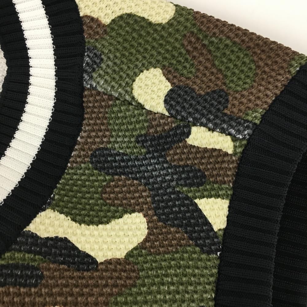 美品】パーリーゲイツ ニットベスト カーキ×黒 カモフラ 迷彩