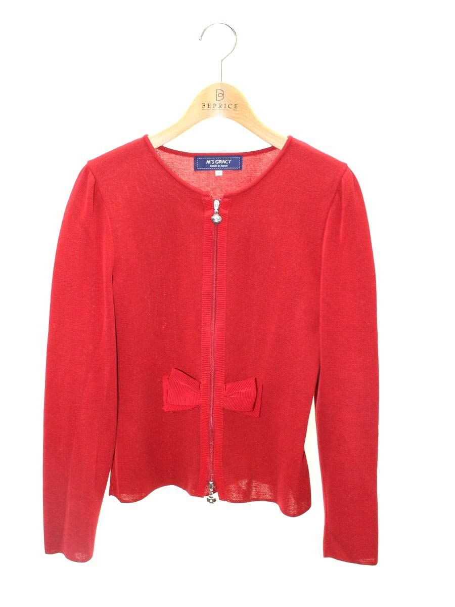 エムズグレイシー Ribbon Zip Cardigan 818523 カーディガン 40 ブラック リボン ジップ IT7QA9MD3AOR エムズグレイシー Ribbon Zip Cardigan 818523 カーディガン 40
