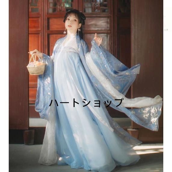 豪華中華服四点セット 振袖引き裾漢服唐装 華流舞台ステージ衣装 中国古代宮廷衣装 スパンコール刺繍皇后貴妃仮装コスプレ衣装 ショー