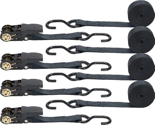 【在庫処分】FFOGG ラチェットベルト タイダウンベルト 2m 幅2.5cm 4本セット 荷締めベルト 破断荷重800kg/本 最大使用荷重225kg ラッシンググベルト タイダウン 引越し 運搬用 ナイロン オートバ