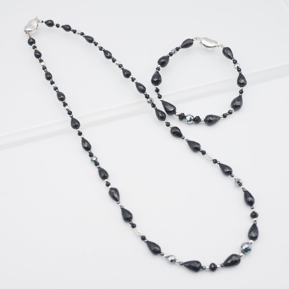 J029 オニキス SILVER刻印 ネックレス ブレスレット セット