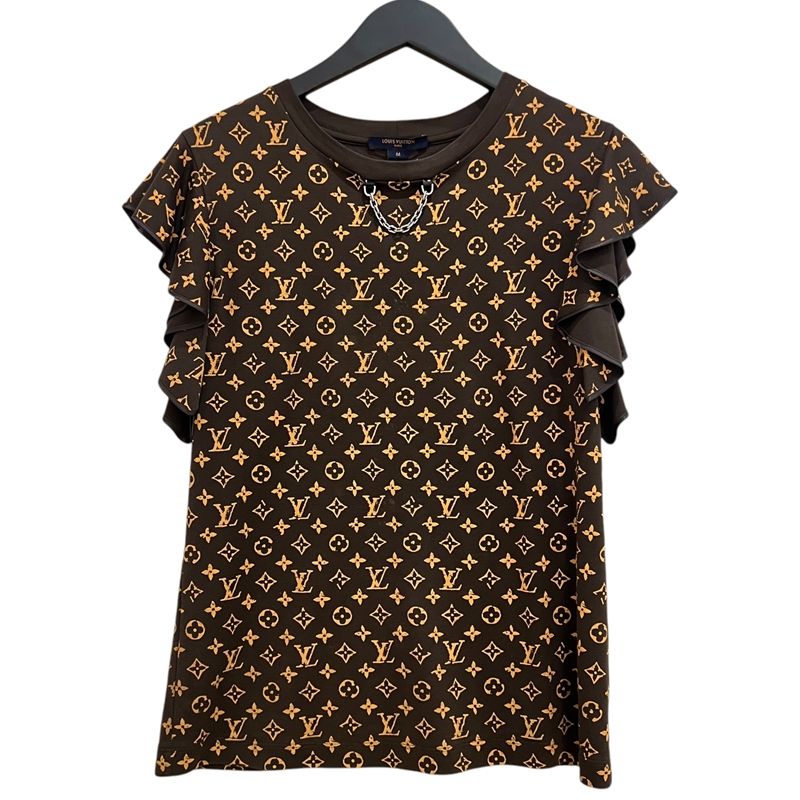 ルイ ヴィトン LOUIS VUITTON モノグラム 総柄フリルカットソー M FJTS17YCX ブラウン コットン100％ レディース カットソー