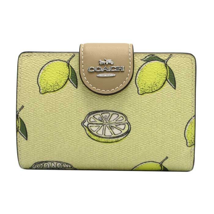 コーチ 二つ折り財布 COACH レモン プリント ミディアムコーナー ジップ ウォレット CAP02 SVXUC アウトレット レディース