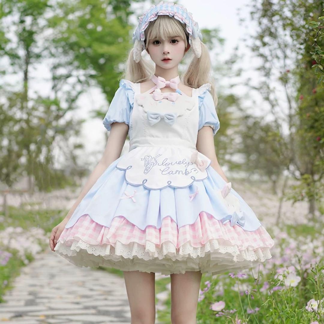 新品 25新作【ロリータ】パステルカラーワンピ水色×ピンクのゆめ 新品 25新作【ロリータ】パステルカラーワンピ水色×ピンクのゆめ