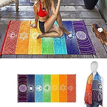 Yoga Mat Tapestry Rainbow 7 Chakra Stripes Beach Towel Summer Wall Hanging Mandala Blanket Travel Sunscreen Shawl Hippy Boho