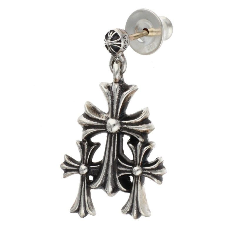 クロムハーツ 3 CH CROSS DROP トリプルCHクロス シルバーピアス メンズ