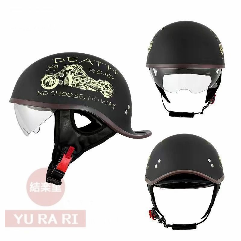 ヘルメット オートバイヘルメット バイク レトロ ダックテール UV ヘルメット半帽 サングラス ハーフヘルメット 34