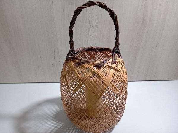 超安い 末村笙文】竹編籠/夢工房/花籃/共箱/《E》 やぼったい 木工、竹工芸
