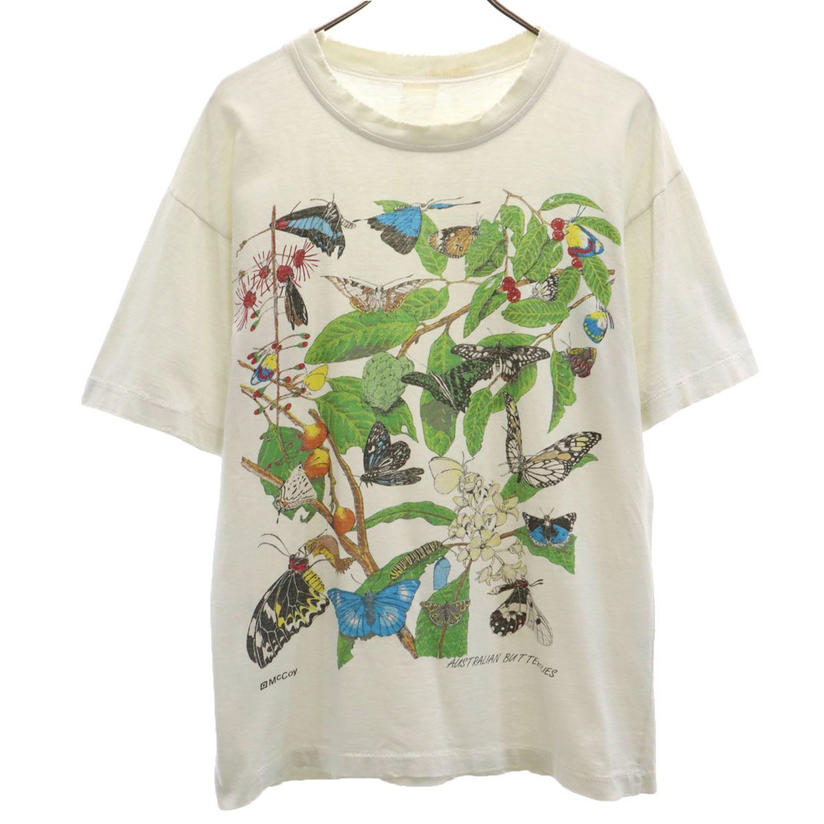 OLD オールド 90s 昆虫 半袖 シングルステッチ プリント Tシャツ ホワイト メンズ 古着