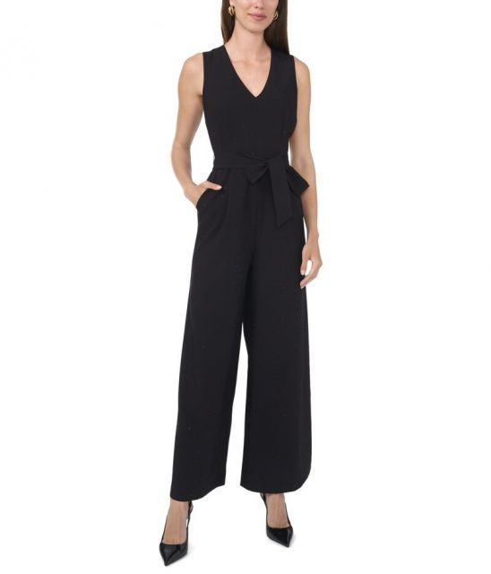 【送料無料】 ヴィンスカムート レディース カジュアルパンツ ボトムス V-Neck Wide Leg Jumpsuit With Belt Rich Black