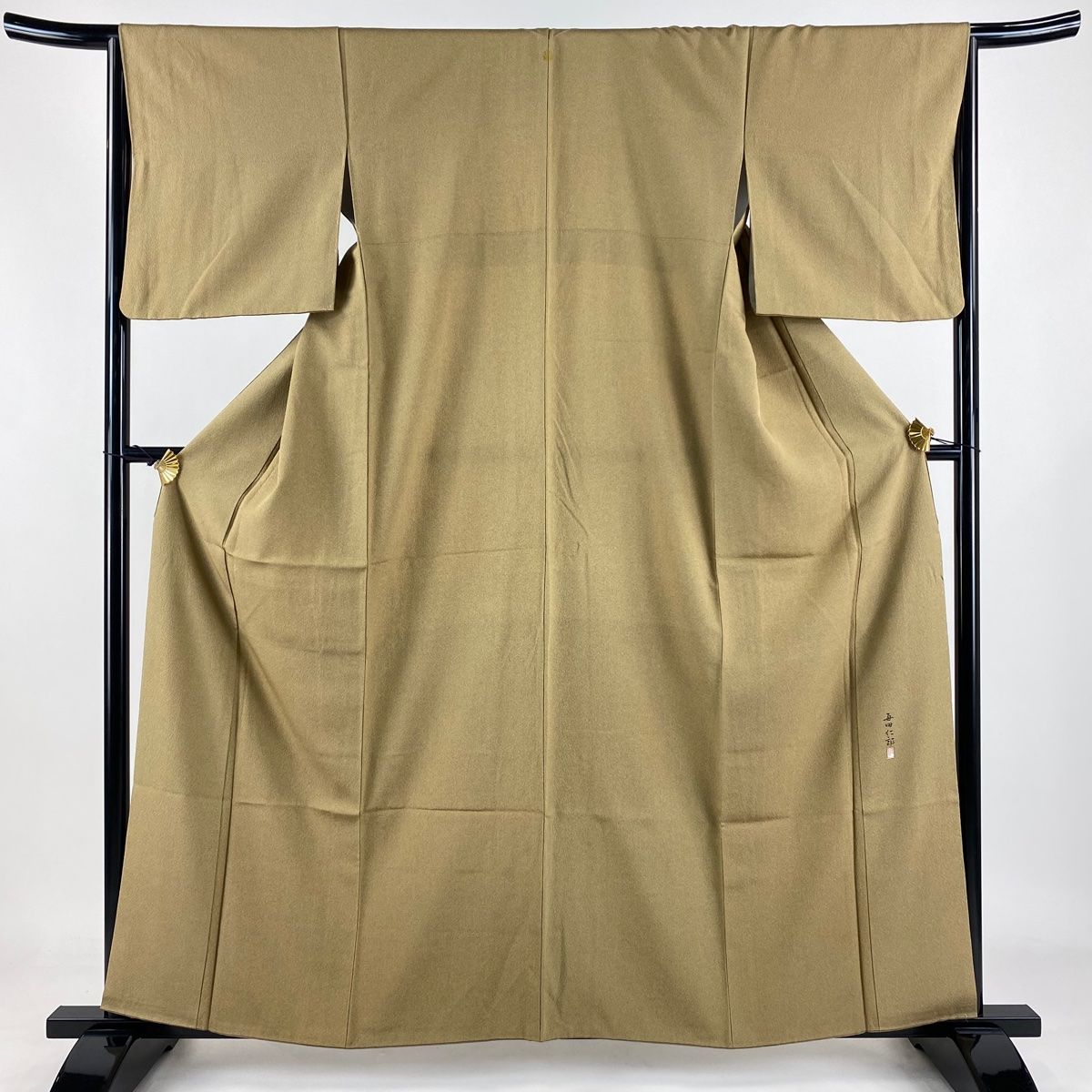 江戸小紋 身丈159.5cm 裄丈65.5cm M 袷 毎田仁郎 落款 鮫 山吹茶色 正絹 一つ紋
