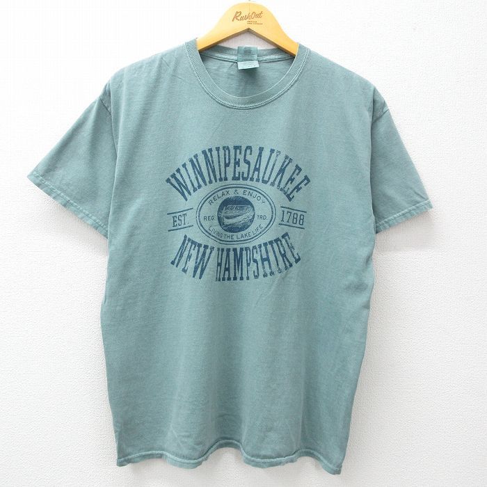 L/古着 半袖 ビンテージ Tシャツ メンズ 00s ボート ニューハンプシャー コットン クルーネック 緑 グリーン 24jul17 中古