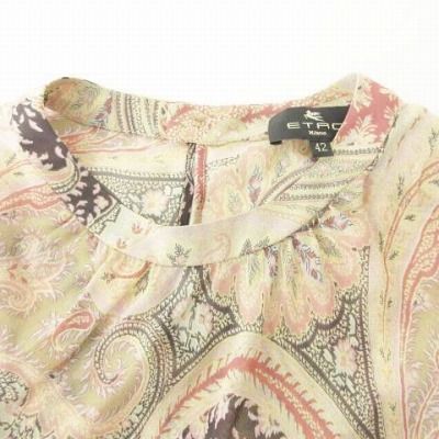 エトロ ETRO 美品 セットアップ 2ピース ペイズリー柄 シフォン ブラウス スカート 42 約XLサイズ ベージュ ピンク レディース エトロ ETRO 美品 セットアップ 2ピース ペイズリー柄 シフォン