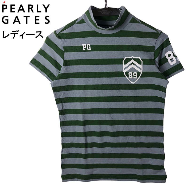 PEARLY GATES パーリーゲイツ ハイネック半袖Tシャツ グリーン ボーダー 1 レディース ゴルフウェア 2306-NP-3061-G03