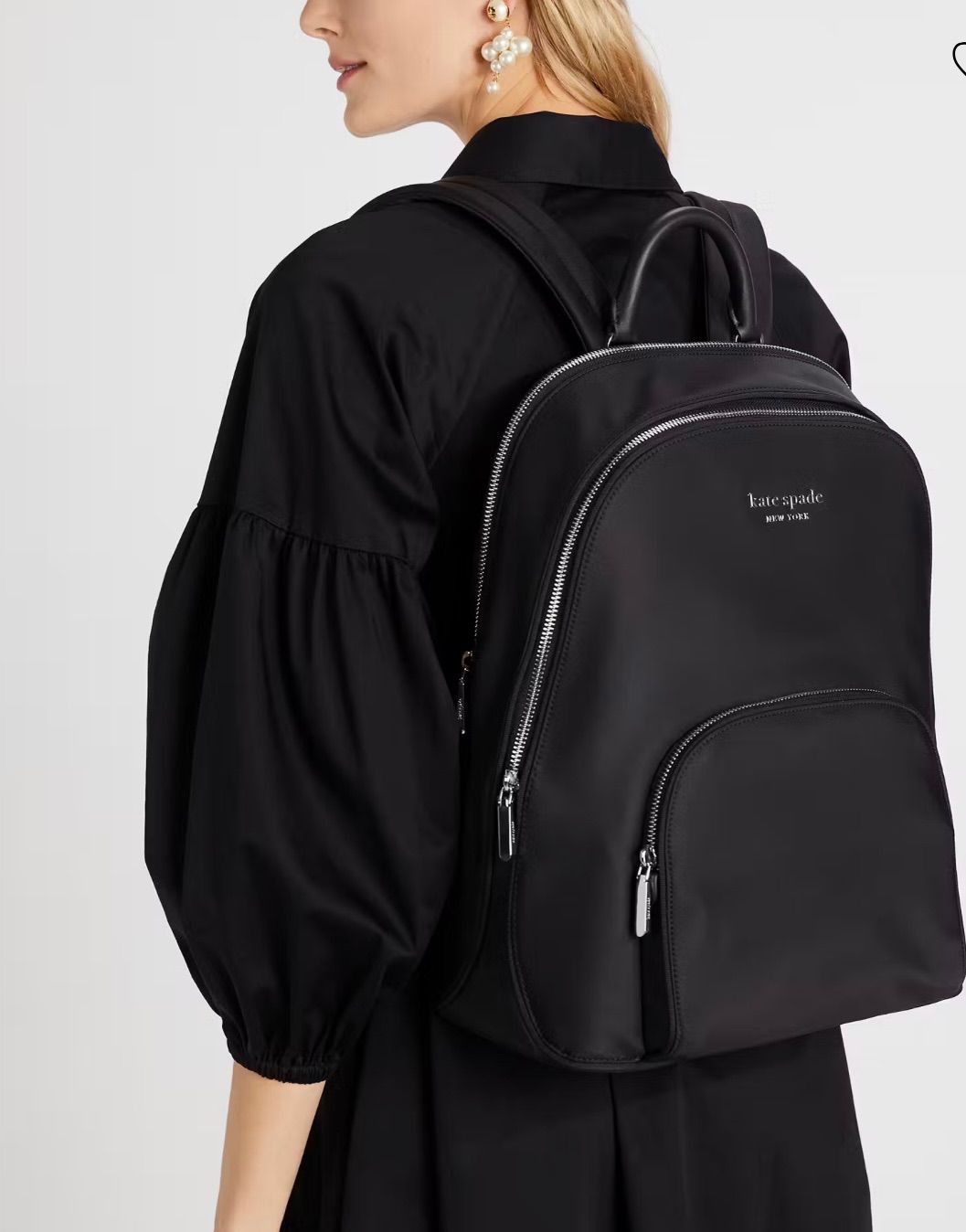 kate spade ブラックバックパック リュックサック ナイロン ケイトスペードアウトレット 黒 ゴールド金具 レディース