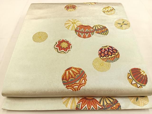 平和屋着物◎六通柄袋帯 唐織 手毬 金銀糸 引箔 正絹 逸品