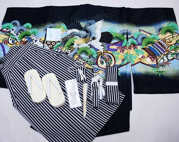 七五三 五歳 コレクション 男児 羽織袴フルセット 綸子地 金刺繍 着物