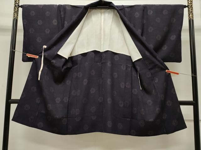 平和屋着物＃道中着 単衣 紬地 亀甲文 ロング丈 正絹 逸品 CAAW4836dy