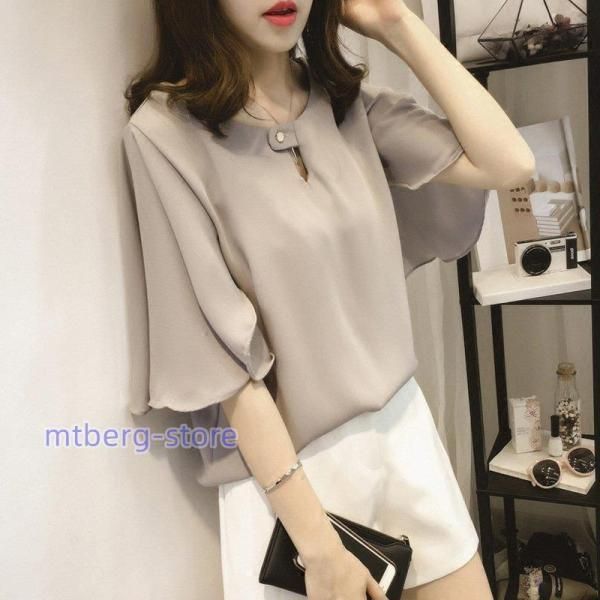 Tシャツ トップス レディース きれいめ 40代 幾何柄 半袖トップス 白インナー オシャレ ブラウス tシャツ 綿 大きいサイズ 着痩せ 韓国風li