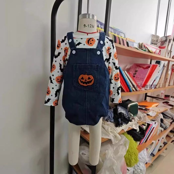 ハロウィン ベビー 仮装 ロンパース トップス デニムサロペット 2点セット 赤ちゃん 長袖 サロペット デニム ハロウィン 1歳 2歳 ハロウィン 衣装 子供 キッズ 仮装 XvIP443