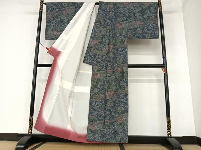 平和屋着物○本場大島紬 一元7マルキ 総絣 渡り橋風景草花文 正絹 逸品