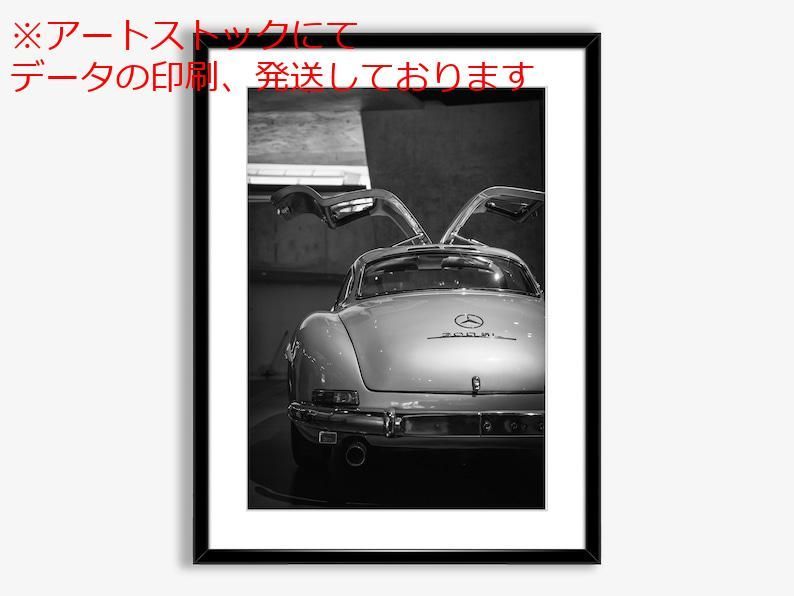 mz ポスター A3 (A4も可) メルセデス 300 SL インスタント メルセデス背面図ポスター 白黒メ