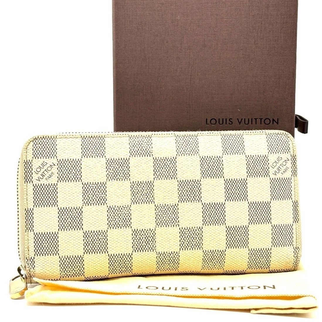 収納力×上品さの両立 LOUIS VUITTON ルイヴィトン 長財布 ダミエ アズール ジッピーウォレット ラウンドファスナー N60019 き ホワイト